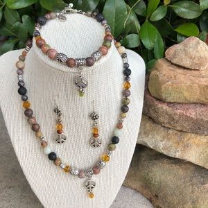 Hippie Chic Peace Sign Jasper,Lavabead Jewelry Set
